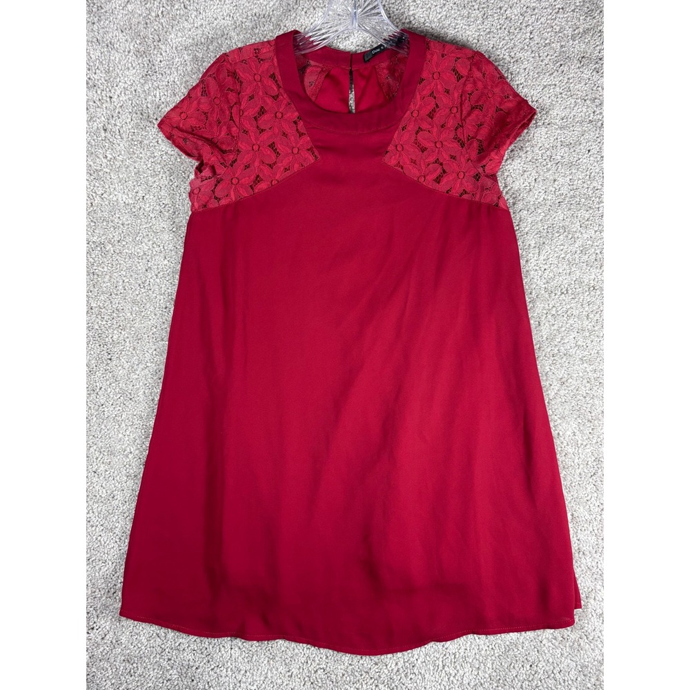 Doe Rae Women Red Lace Short Sleeve Keyhole Back A Line‎ Dress Size S